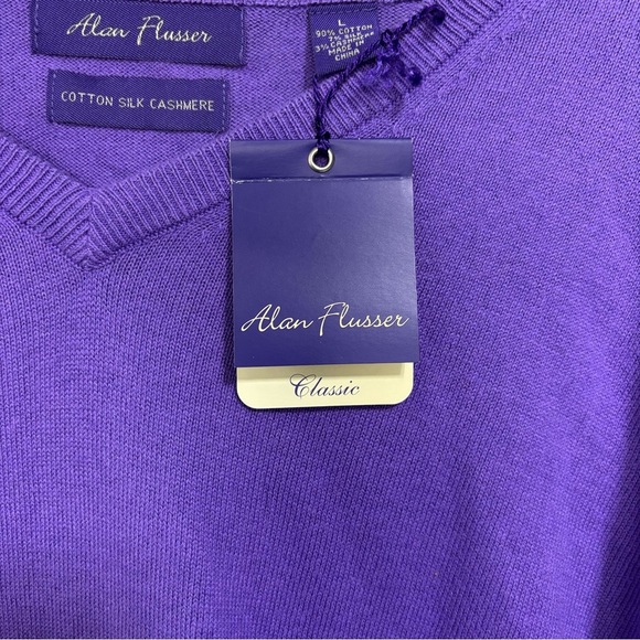 Alan Flusser Men's V Neck Pullover Sweater Purple Large Cotton Silk Cashmere NWT - Picture 3 of 8